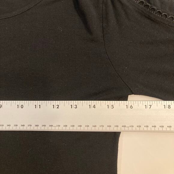 Vintage CASTING Paris Top~M~L FRANCE Y2K Black Bell-Flare-Sl Sheer-Panel Crochet - Picture 5 of 7